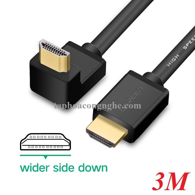 Ugreen 10122 3M màu Đen Cáp tín hiệu HDMI chuẩn 1.4 đầu bẻ góc 90 độ HD103 30010122